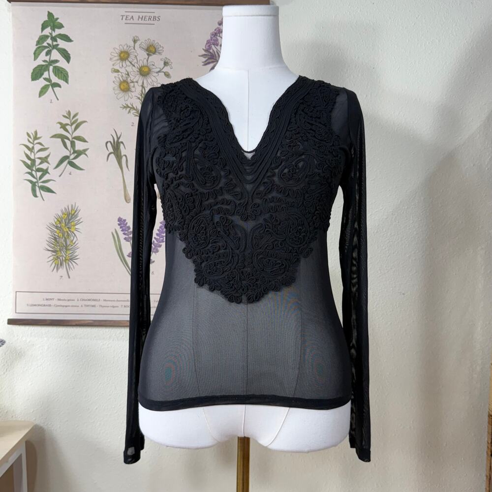 90s Y2k Sheer Mesh Top Romantic Goth Dark Coquette Whimsigoth Vampire Witchy S